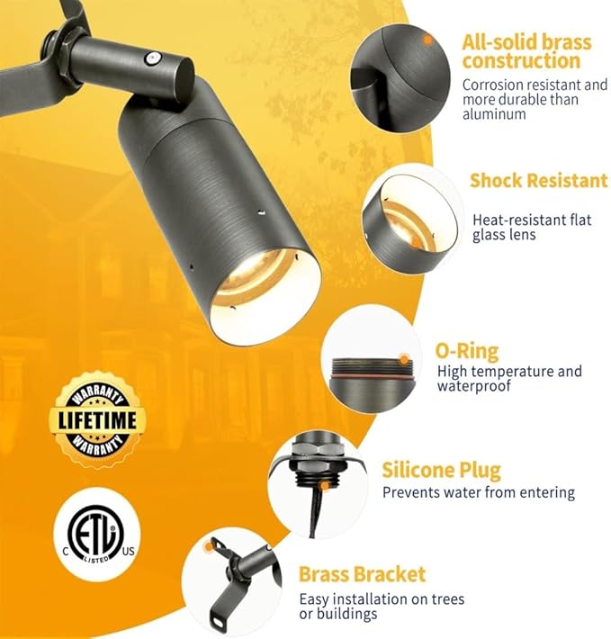 Gardenreet Outdoor 12V Brass Spot Downlights, Low Voltage LED Landscape Down Lights for Tree Garden Yard | Lumora