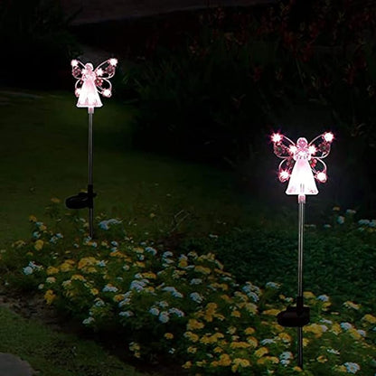 Solar Garden Lights 2pcs Fairy Garden Ornaments Outdoor Solar Pathway Lights, Flower Fairy Resin Figurine Lamp for Courtyard Lawn, Commemorate Gift (Color : Pink)