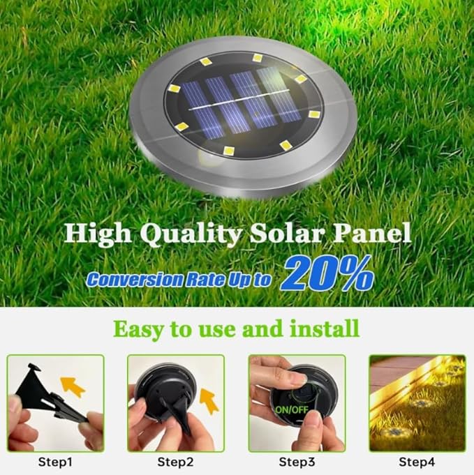 2 Pack Solar Garden Flat Buried Light 8 LED Outdoor Disk In-Ground Light Garden Pathway | Lumora