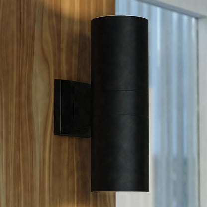VAXCEL Chiasso 13 in. H 1-Light Textured Black Contemporary Outdoor Wall Sconce Made of Rust-Resistant Aluminum, Metal Shade, Integrated LED, Use for Exterior Porch Patio Front Door or Garage