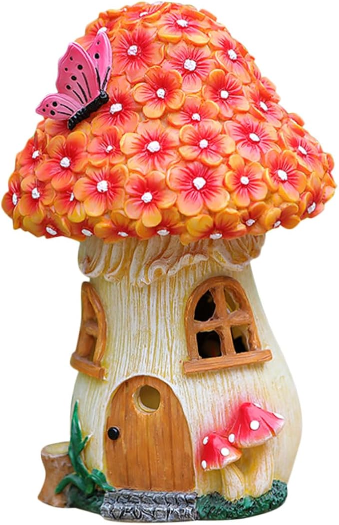 Solar Mushroom House Garden Light Outdoor Solar Figurine Lamp for Yard Decor Resin Small Mushroom Statue for Patio and Lawn Lighting