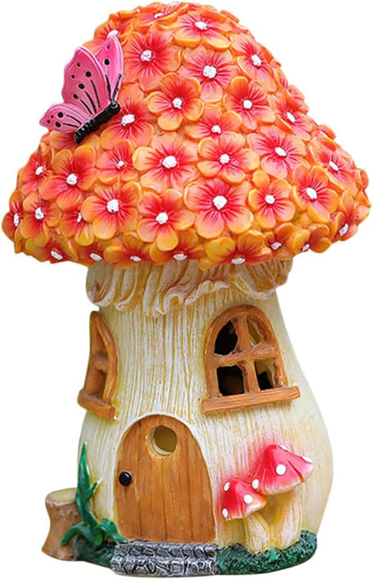 Solar Mushroom House Garden Light Outdoor Solar Figurine Lamp for Yard Decor Resin Small Mushroom Statue for Patio and Lawn Lighting