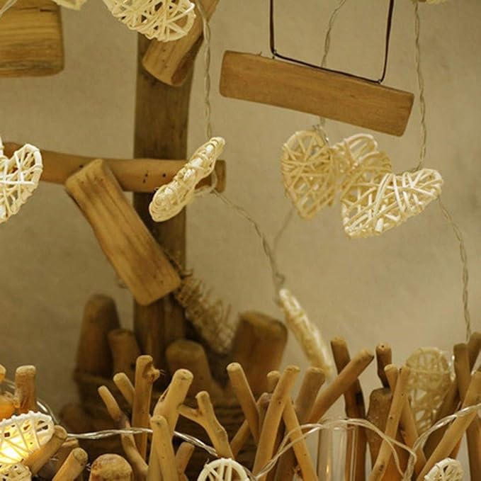 String Lights, LED Outdoor Indoor LED Lantern Love Rattan Outdoor Lighted Holiday Displays Patio Lights Edison Romantic Heart-Shaped USB in Christmas Decoration Rooms Rope Lights