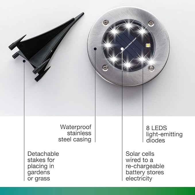 Bell+Howell Swivel Disk Lights Solar-Powered In-ground 8-LED Flat & Landscape Lighting for Outdoor, Yard, Garden & | Lumora