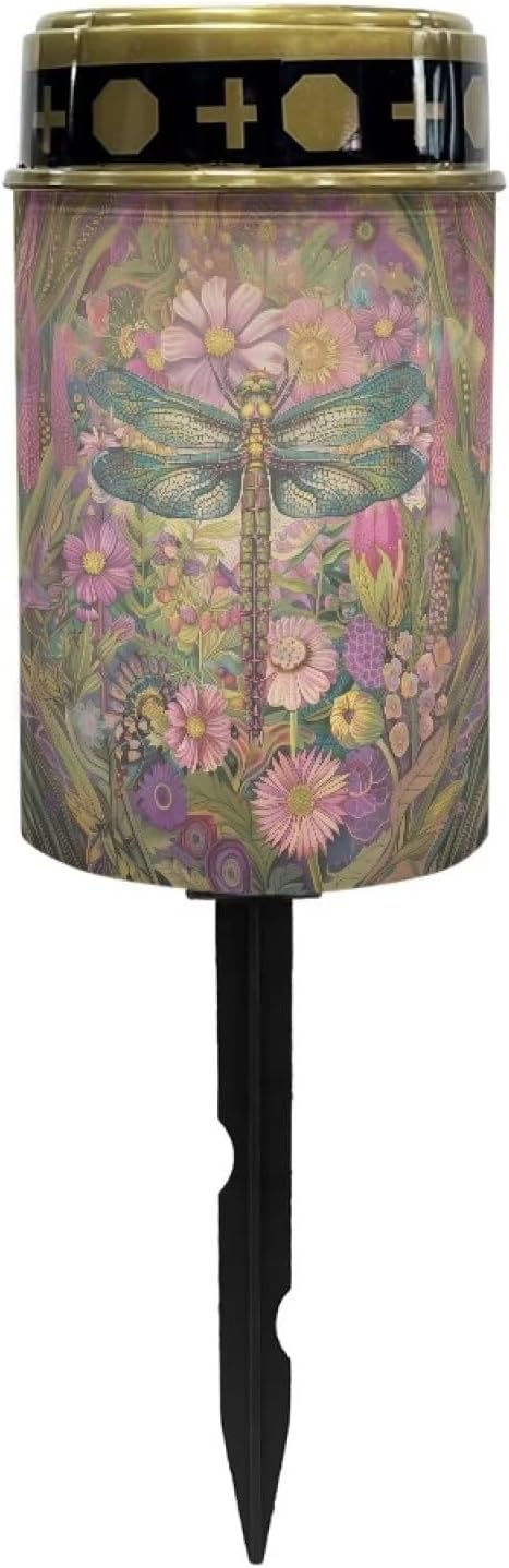 ZOUTAIRONG Floral Dragonfly Solar Pathway Lights, 2 Pack Solar Outdoor Lights, Solar Light for Cemetery Grave, Waterproof Solar Powered Yard Walkway Lighting Garden Stake for Path, Landscape, Lawn,