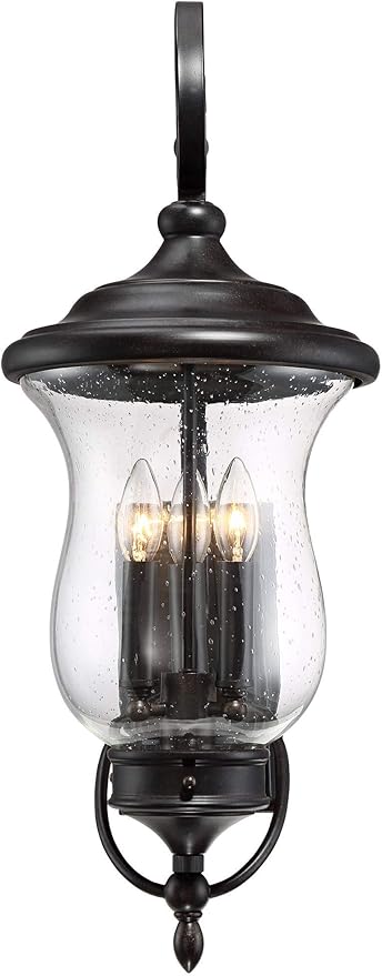 Franklin Iron Works Carriage Traditional Outdoor Wall Light Fixture LED Dimmable Bronze 26 3/4" Clear Seedy Glass for Exterior House Porch Patio Outside Deck Garage Yard Front Door Garden Home