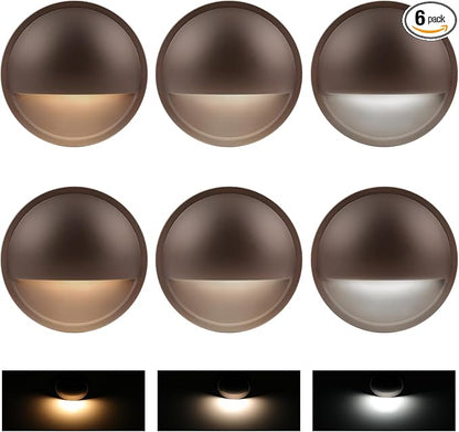 Low Voltage Deck Lights Outdoor, 12V LED Low Voltage Post Fence Stair Lights Wired Outdoor with Connector, 3W LED Chips, 3CCT, Aluminum Housing, IP65 Waterproof, ETL, Brown, Pack of 6
