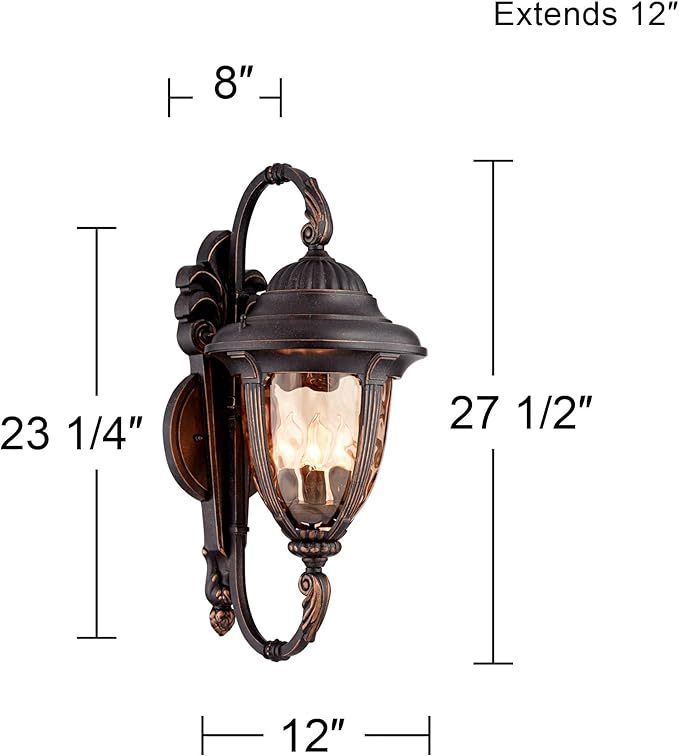 John Timberland Bellagio Outdoor Wall Light Fixture Veranda Bronze Aluminum Double Arm 27 1/2" Champagne Hammered Glass for Exterior House Porch Patio Outside Deck Garage Yard Front Door Home