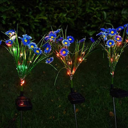 Solar Daisy Flower Decorative Garden Lights, 28 LED, Blue, Green, Multicolor, Waterproof, Solar Powered, Modern Style, Outdoor, 2 Pack