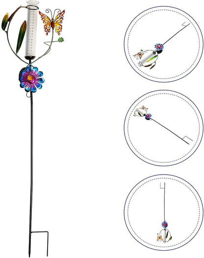 HOMSFOU Solar Powered Garden Path Lights with Butterfly Windmill Rain Gauge, Decorative Outdoor Solar Lawn Stake Lights for Yard and Patio