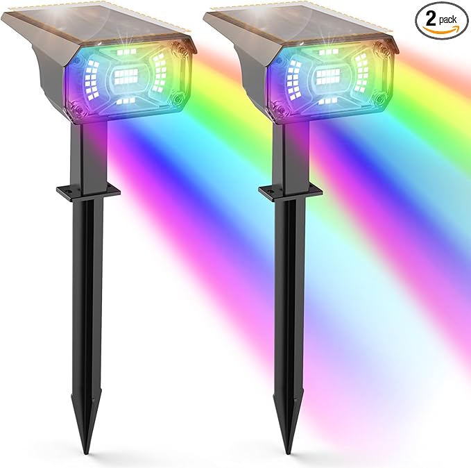 Solar Spotlights for Outside 2 Pack,Auto On/Off Landscape Spotlights, USB & Solar Powered Wall Lights, 3 Light | Lumora