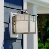 VAXCEL Mission 9.5 in. H 1-Light Stainless Steel Mission Outdoor Wall Sconce Made of Durable Steel, White Tiffany | Lumora