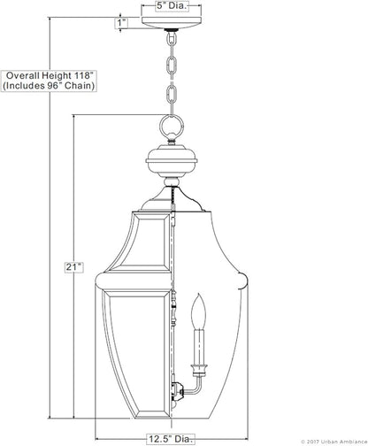 Urban Ambiance Luxury Colonial Outdoor Pendant Light, Large Size: 21" H x 12.5" W, with Tudor Style Elements, Versatile Design, High-End Black Silk Finish and Beveled Glass, UQL1159