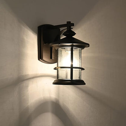MICSIU 12.5-Inch Large Outdoor Wall Light, Oil Rubbed Bronze Exterior Sconce with Clear Seedy Glass, Anti-Rust Farmhouse Porch Light for Front Door, Garage, 1-Pack (Max 100W)