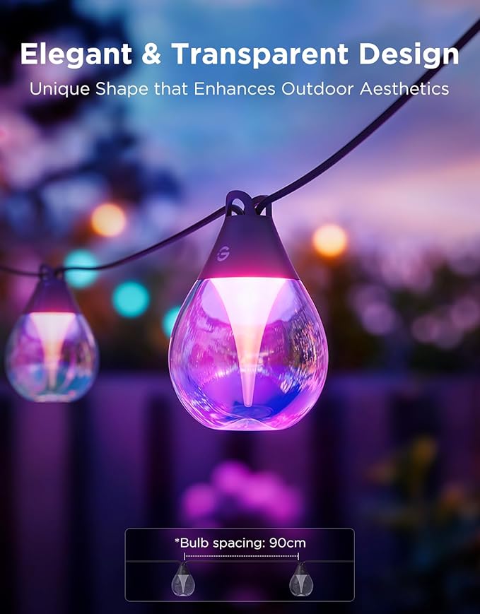 Govee Outdoor Clear Bulb String Lights, 96ft RGBWIC Outdoor String Lights with 30 Dimmable Warm White LED Bulbs, 111 Scene Modes for Patio, Backyard, IP67 Waterproof, Works with Alexa, Google & Matter