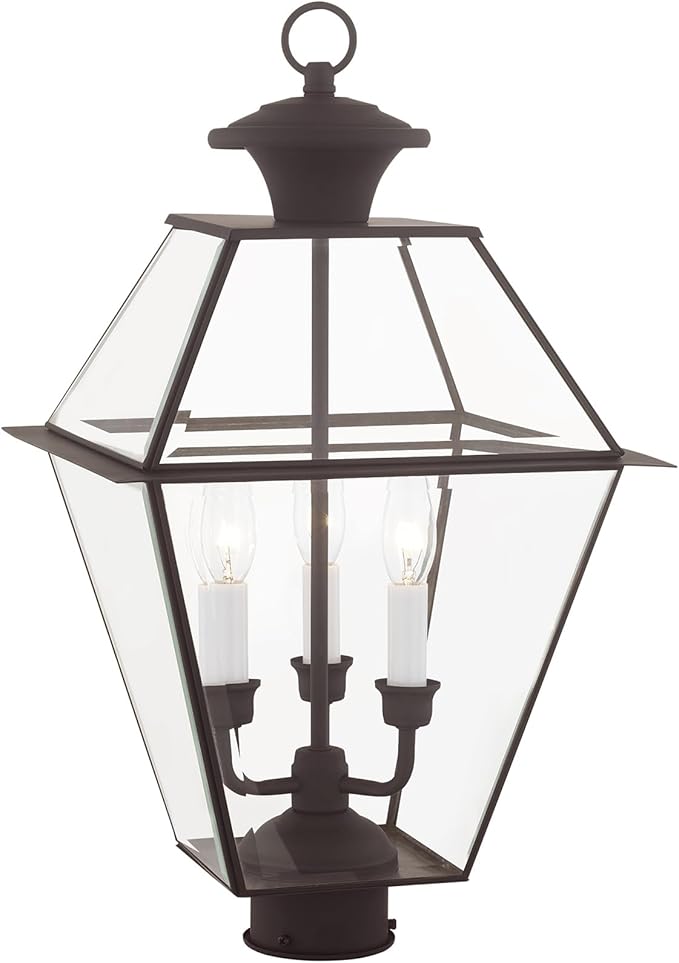 Livex Lighting Lantern 2384-07 Westover 3-Light Outdoor Post Head, Bronze, 21.50x12.00x12.00 | Lumora