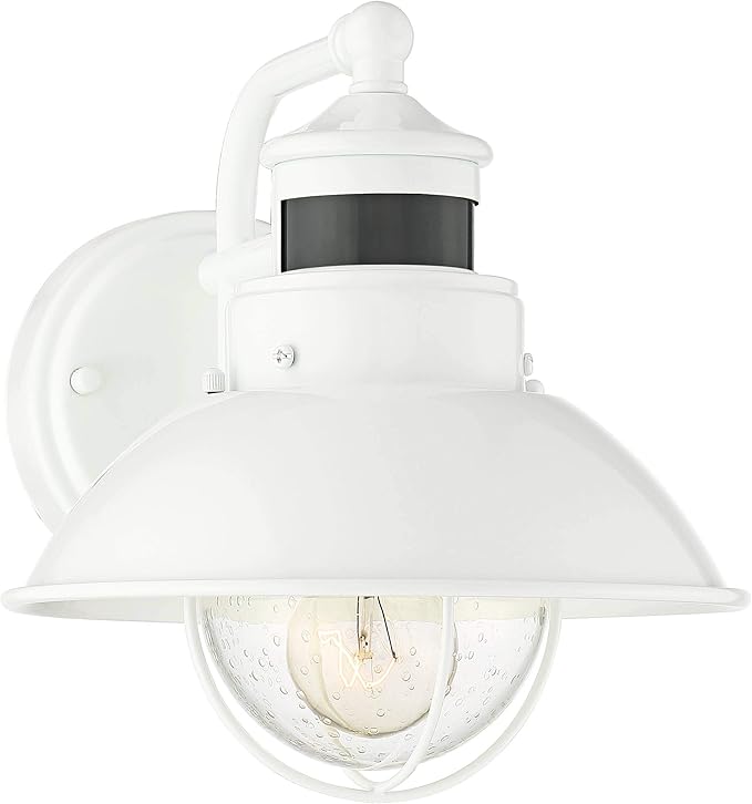 John Timberland Oberlin Rustic Industrial Farmhouse Outdoor Barn Light Fixture White Dusk to Dawn Motion Sensor 9" | Lumora