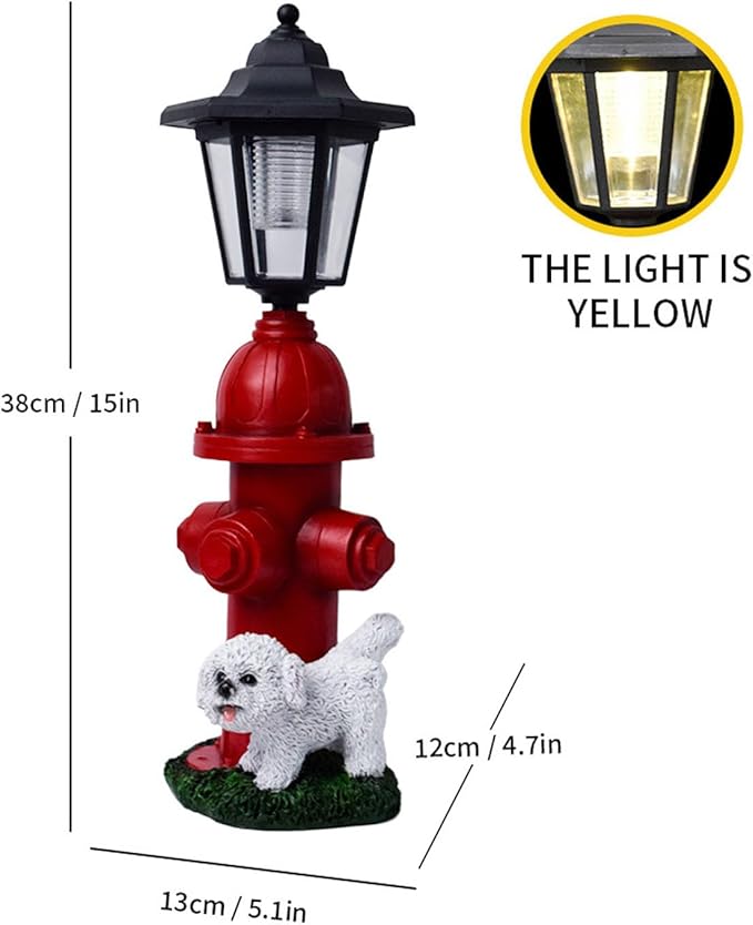 Dog Fire Hydrant Solar Decorative Light, Solar Light Outdoor, Garden Statue Solar Lights, Solar Lights Outdoor Waterproof Pathway for Dog Party Garden Lawn Outdoor Decorations (Red)