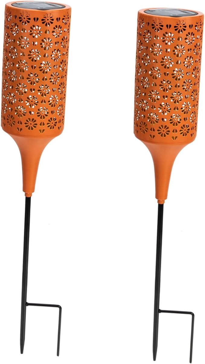 YARNOW Solar Garden Landscape Lamp Creative Iron Chrysanthemum Design Lightweight Led Solar Pathway Light for Outdoor Decoration Automatic Charging Night Illumination Orange