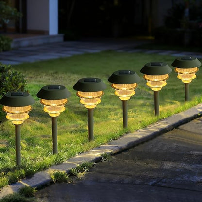 Bright Zeal 6-Pack 16.5" Solar Stake Lights Outdoor Waterproof - Warm White LED Decorative Lights for Pathway Patio Yard - Landscape Lamps for Sidewalk Decor