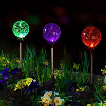 Solar Color Changing LED Lawn Stake Lights Glass Globe Ground Plug Garden Landscape Lighting Outdoor Pathway Lamps