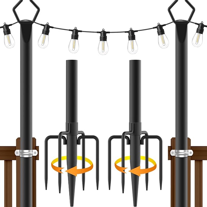AILBTON 2 Pack 10Ft String Light Poles,Light Poles for Outside String Lights,Outdoor Light Poles with Fork,Metal | Lumora