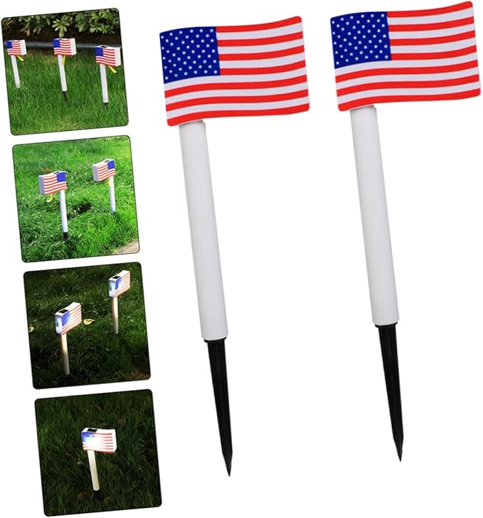 2pcs Solar LED American Flag Garden Lawn Path Lights Outdoor Solar Ground Plug Lamps for July 4th Independence Day | Lumora