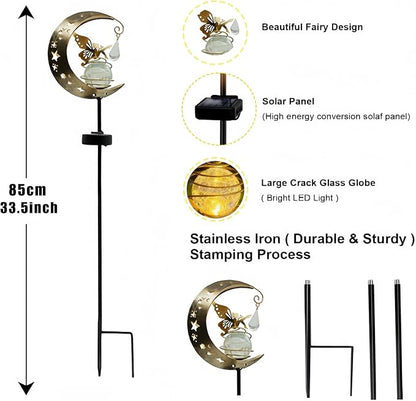 QISHENG - Outdoor/Garden Waterproof Solar Lights,Fairy Under The Moon with Crystal Ball for Patio/Lawn/Yard/Pathway, Garden Decor. (Warm Gold)