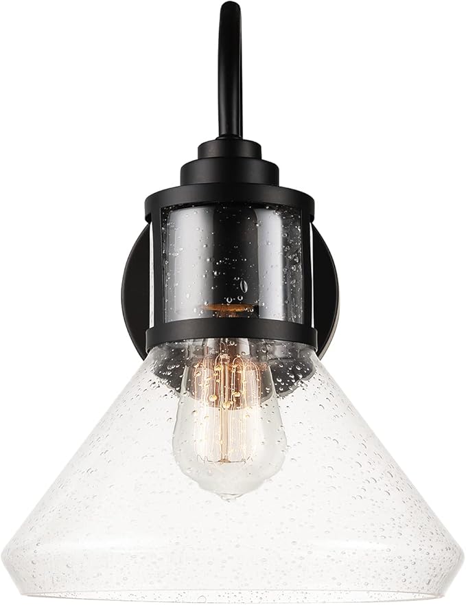 GLOBE Electric 44661 Torrent 1-Light Outdoor Wall Sconce, Black, Seeded Glass Shade, 60W Vintage Edison | Lumora