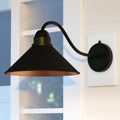 VAXCEL Outland 9.5 in. H 1-Light Aged Iron and Light Gold Dusk to Dawn Sensor Farmhouse Outdoor Wall Sconce, Gooseneck Metal Shade, Dark Sky Compliant for Exterior Porch Patio Front Door or Garage