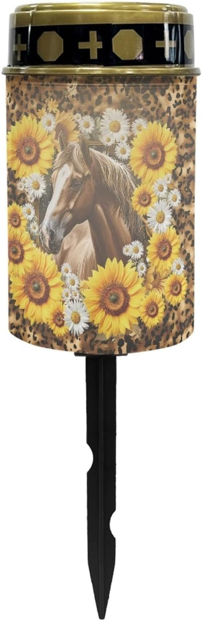 Sunflower Horse Solar Light Outdoor Pathway Lights Waterproof Horse Outdoor Decor,Garden Stake Lights for Outside Yard Patio,Solar Walkway Lights Spotlights-Warm White