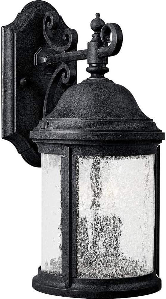 Progress Lighting Ashmore Collection 2-Light Water Seeded Glass New Traditional Outdoor Small Wall Lantern Light Textured Black