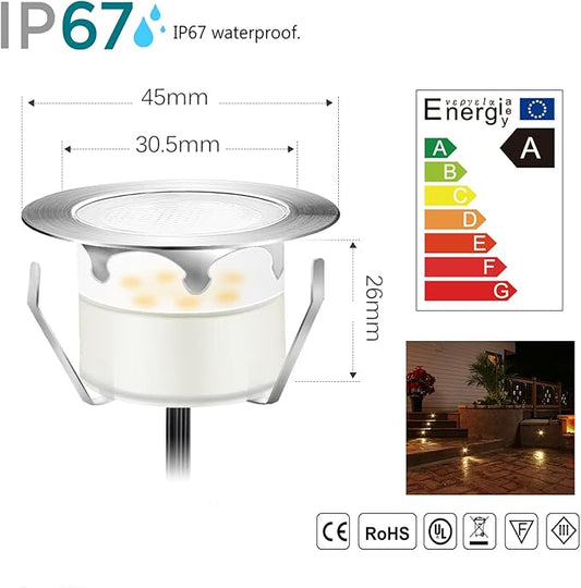 Led Deck Lights Outdoor Waterproof Low Voltage Stainless Steel 1W Outdoor Yard Garden Decoration Lamps Landscape Pathway Patio Step Stairs LED In-ground Lights Silver Border(30pcs,Warm White)