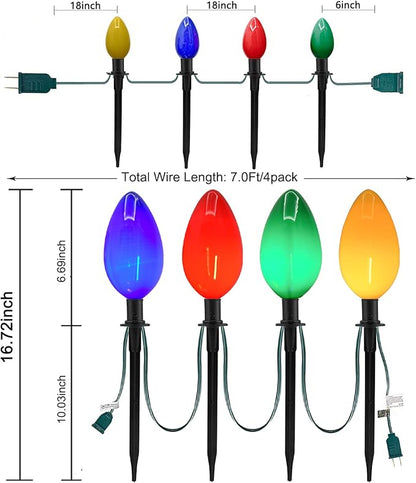 C9 Christmas Path Marker Light Outdoor, 7 Feet LED Christmas Pathway Lights with 4 LED Multicolor Lights and 4 Stakes Waterproof Lawn Walkway Lane Marker Decoration