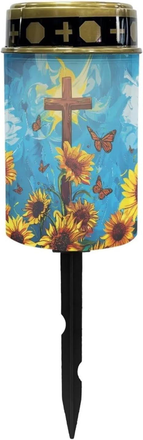 Cross Sunflower Butterfly Solar Garden Stake Lights, Yard Solar Lights Cemetery Decorations for Grave Outdoor | Lumora