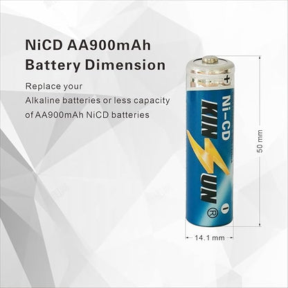 KINSUN 8-Pack Rechargeable Battery 1.2V Ni-Cd AA 900mAh for Outdoor Solar Garden Light Landscape Lights Path Lights