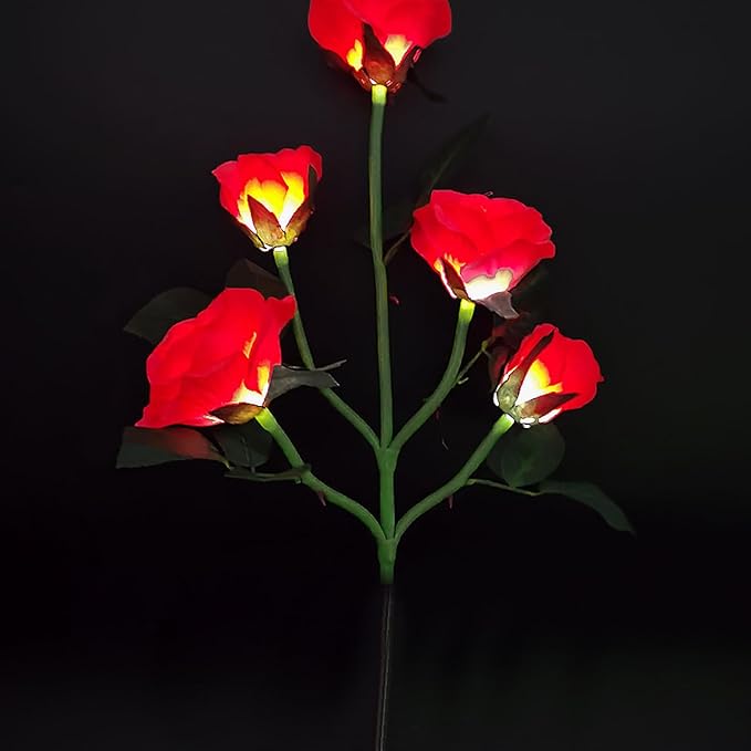 Lxcom Lighting Solar Garden Lights Solar Flower Lights Outdoor 10 Rose Solar Flowers Path Lights Waterproof Decorative Rose Garden Lights for Patio Path Garden Yard, 2 Pack(Red)