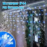 Toodour White & Blue Christmas Icicle Lights, 29.5ft 360 LED Icicle Lights, 8 Modes, 60 Drops, Window Curtain Led Christmas Light, Icicle Twinkle Light for Eaves, Party, Wedding, Xmas Decorations