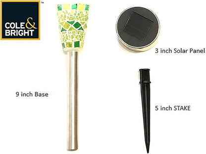 Cole & Bright Solar Mosaic Garden Lights – 6-Pack Outdoor Stake Lights with 360° LED Glow, Stainless Steel, Multi-Color Glass Design