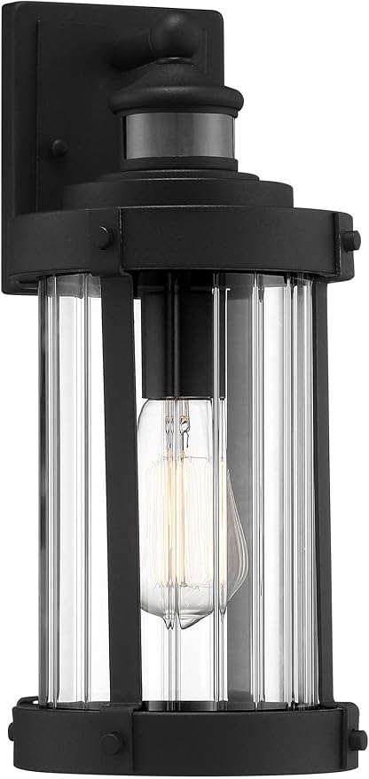 John Timberland Stan Modern Industrial Outdoor Wall Light Fixture Textured Black Metal 15" Clear Ribbed Glass for Exterior House Porch Patio Outside Deck Garage Yard Front Door Garden Home