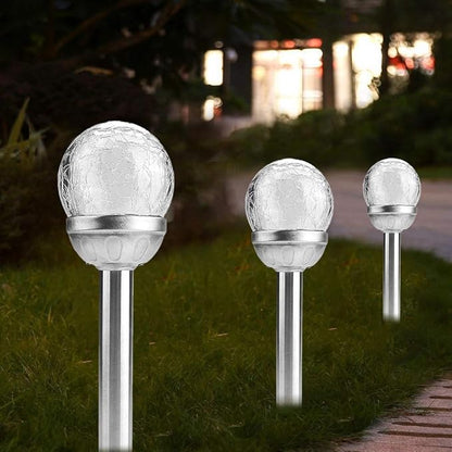 LED Solar Powered Garden Lamp Courtyard Stake Crackle Round Ball Lights for Yard Solar Lamp, Garden Stake Lights