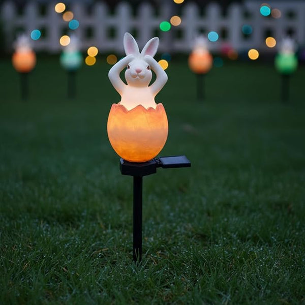 Garden Bunny Statue Solar Lights,Solar Resin Rabbit Outdoor Stake Light,Outside Waterproof Lawn Lamp,Easter Egg | Lumora