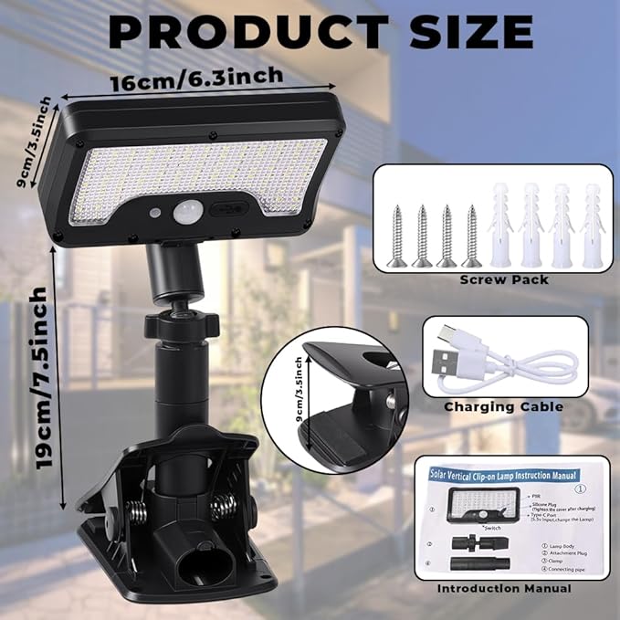 2PCS Clip On Solar Lights Outdoor with Motion Sensor,360°Rotatable & Vertically Adjustable,92 LEDs 600LM Solar Fence Lights Outdoor Waterproof LED, for Chain Link Fence,Deck, Gutter,Camping
