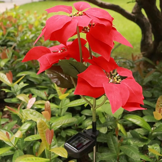 Mobestech 2Pcs Christmas Garden Solar Lights Outdoor Solar Poinsettia Yard Stake Floor Ground Insert Light Holiday | Lumora