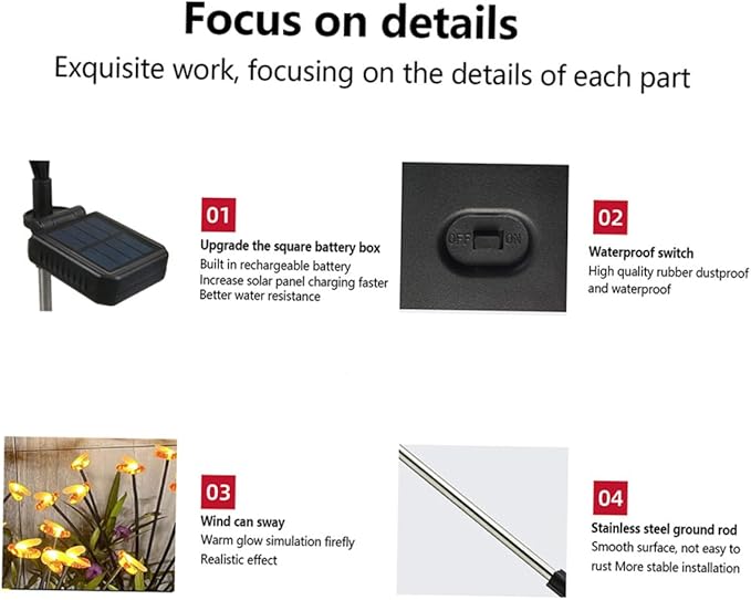 ARTIBETTER 2pcs Solar Powered Bee Stake Lights, 8-Bulb Decorative Outdoor Garden Solar Lights for Yard, Lawn, Pathway, Weatherproof Landscape Lighting