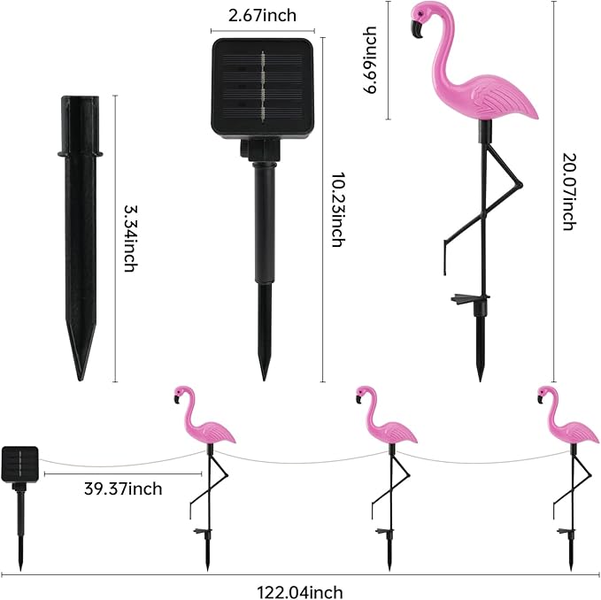 Solar Flamingo Lights 3 Pcs Set, Waterproof Solar Garden Lights Outdoor Decoration, Pink Flamingo Garden Decoration | Lumora