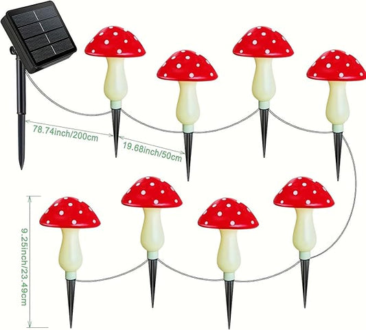 Outdoor Garden Corridor Light, 1-to-8 Solar Mushroom Lights for Outdoor Decoration, Outdoor, 8-Mode Garden Path Landscape Courtyard Autumn Festival Path Lights (16, RED)