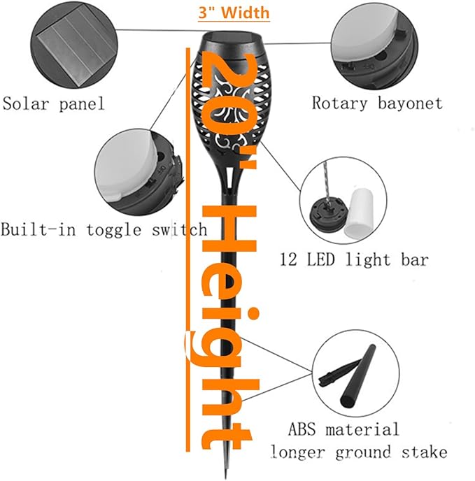 Solar Outside Torch Lights, Outdoor LED Flickering Flame for Garden Decor - 6 Pack, Waterpoorf Landscape Auto On Off Solar Powered Lights for Patio Lawn Yard Driveway Pathway