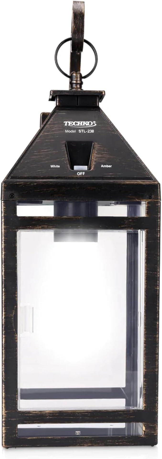 Techko STL-238 Portable Hanging Lantern with Hanger-Amber or White Solar Light, LED Edison Bulb