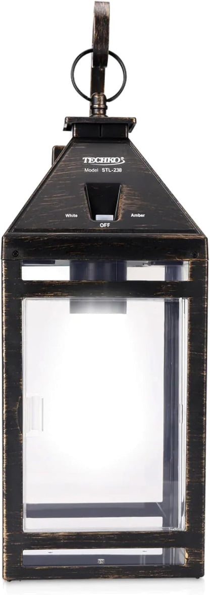 Techko STL-238 Portable Hanging Lantern with Hanger-Amber or White Solar Light, LED Edison Bulb
